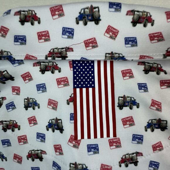 Rhoback “Jeep Beach Pass” Red, White and Blue Pattern Polo - Picture 1 of 9